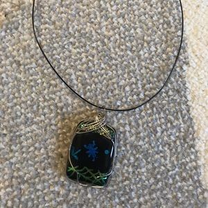 Painted glass and metal necklace